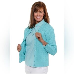 Leon Levin Cotton Cable Cardigan Size M Color-Beachglass